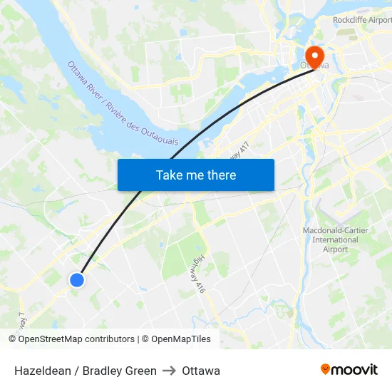 Hazeldean / Bradley Green to Ottawa map