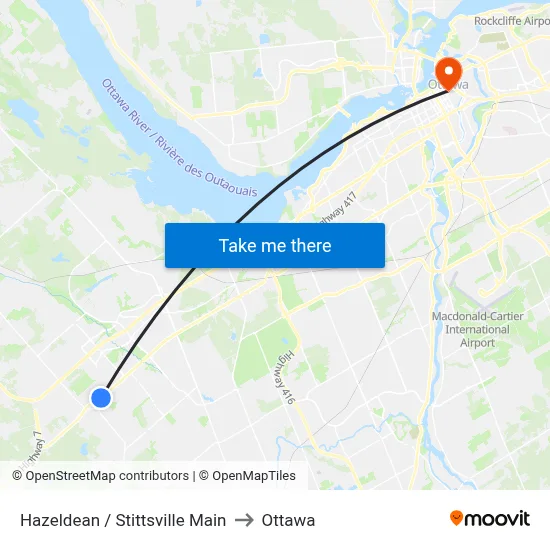 Hazeldean / Stittsville Main to Ottawa map