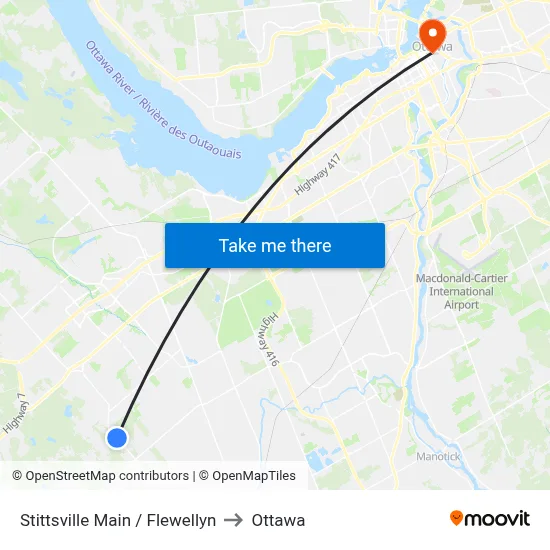 Stittsville Main / Flewellyn to Ottawa map