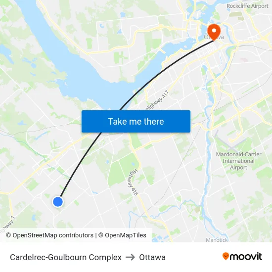 Cardelrec-Goulbourn Complex to Ottawa map