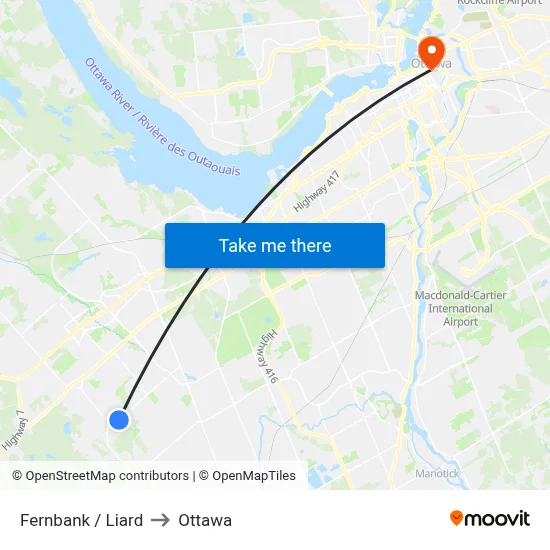 Fernbank / Liard to Ottawa map