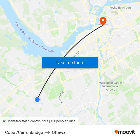 Cope /Carronbridge to Ottawa map