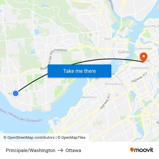 Principale/Washington to Ottawa map