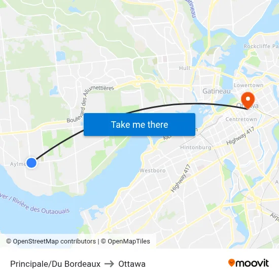 Principale/Du Bordeaux to Ottawa map