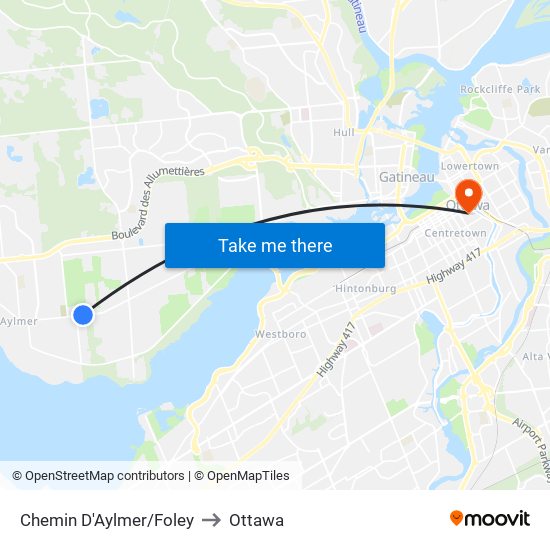 Chemin D'Aylmer/Foley to Ottawa map