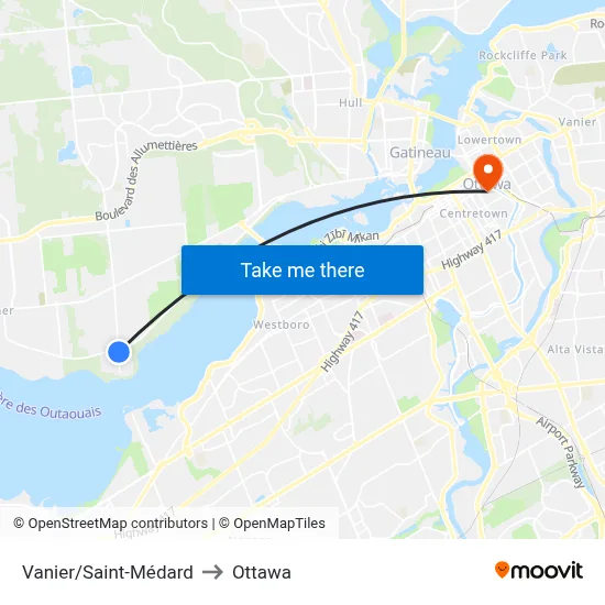 Vanier/Saint-Médard to Ottawa map