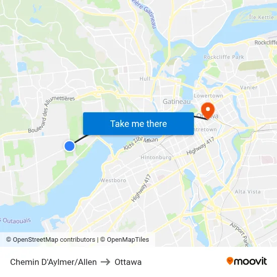 Chemin D'Aylmer/Allen to Ottawa map