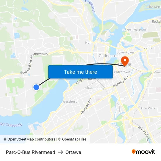 Parc-O-Bus Rivermead to Ottawa map