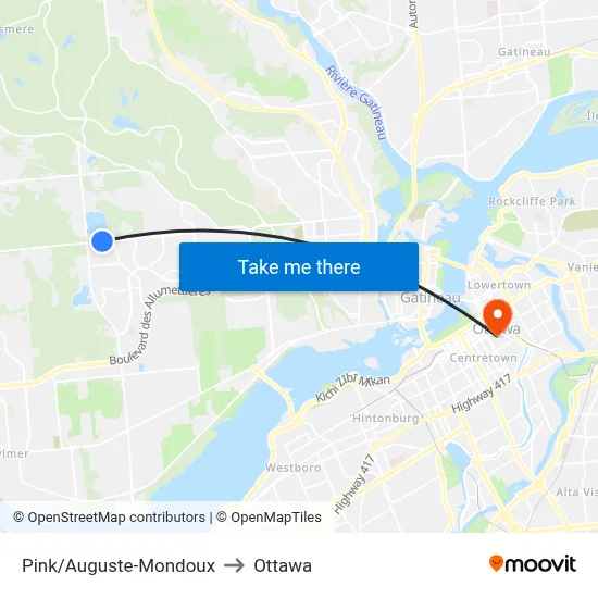 Pink/Auguste-Mondoux to Ottawa map