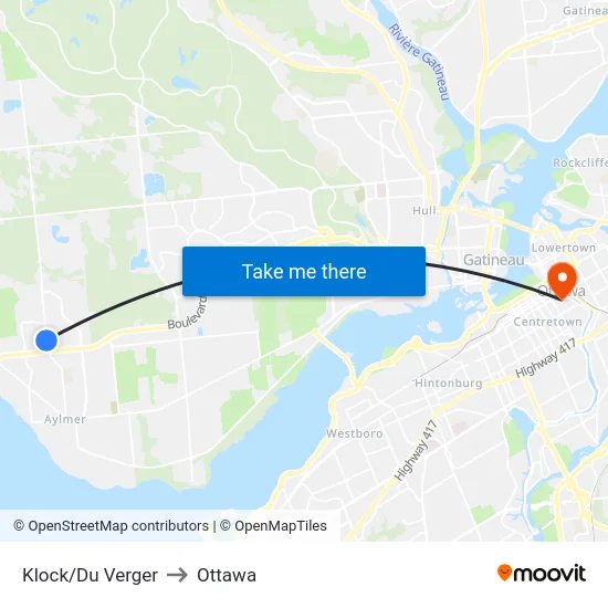 Klock/Du Verger to Ottawa map