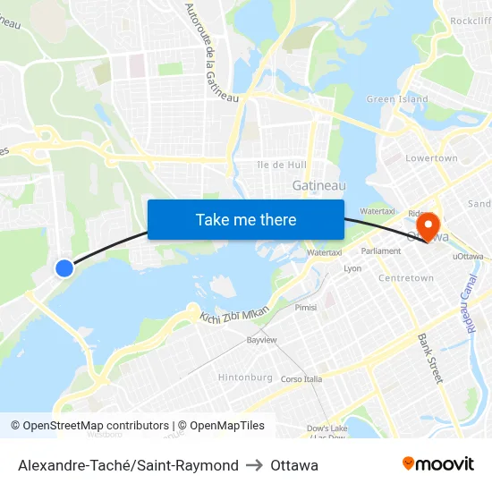 Alexandre-Taché/Saint-Raymond to Ottawa map