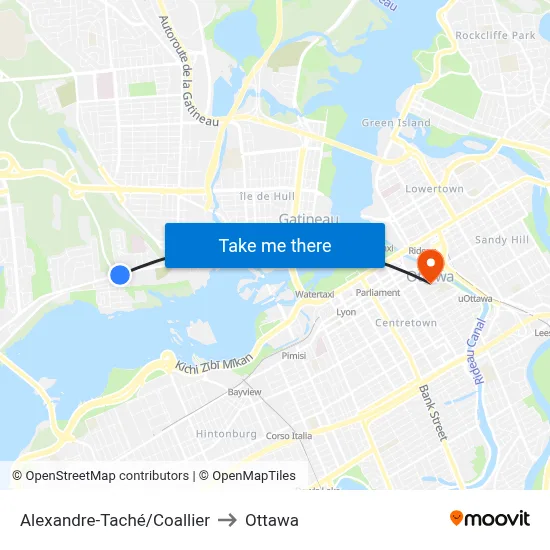 Alexandre-Taché/Coallier to Ottawa map