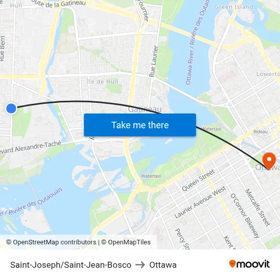 Saint-Joseph/Saint-Jean-Bosco to Ottawa map
