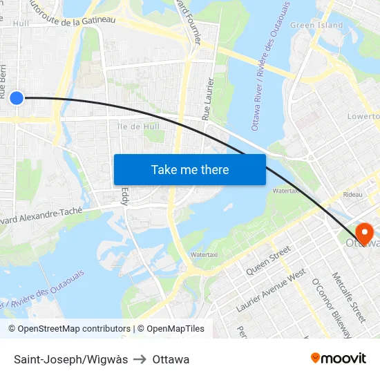 Saint-Joseph/Wìgwàs to Ottawa map