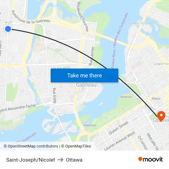 Saint-Joseph/Nicolet to Ottawa map