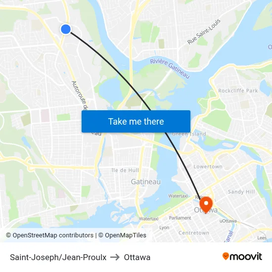 Saint-Joseph/Jean-Proulx to Ottawa map