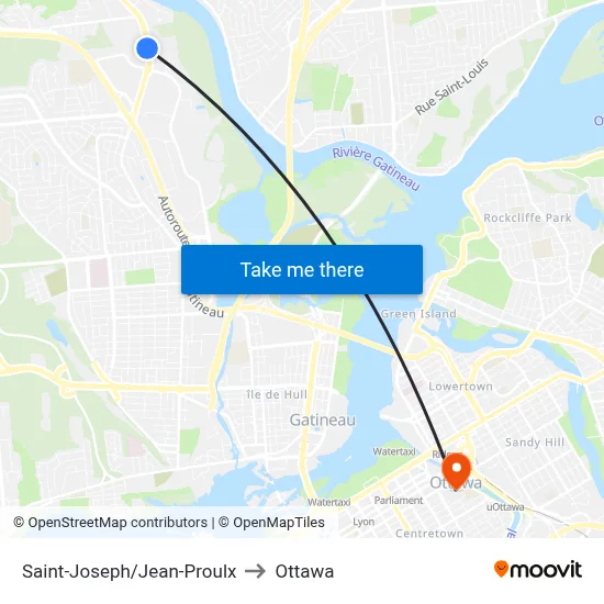 Saint-Joseph/Jean-Proulx to Ottawa map