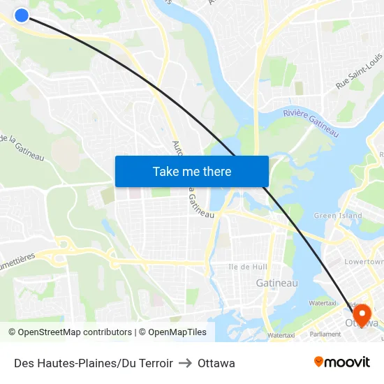 Des Hautes-Plaines/Du Terroir to Ottawa map