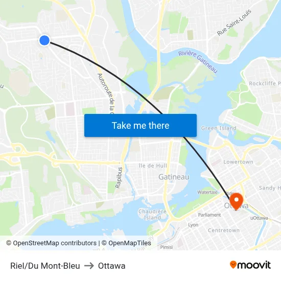 Riel/Du Mont-Bleu to Ottawa map