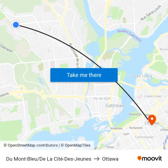 Du Mont-Bleu/De La Cité-Des-Jeunes to Ottawa map
