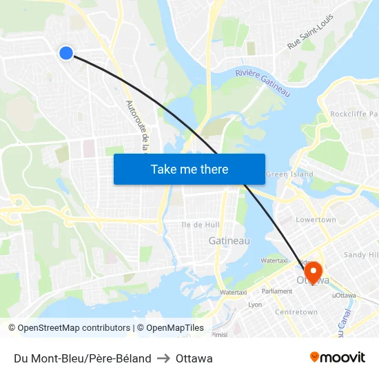 Du Mont-Bleu/Père-Béland to Ottawa map