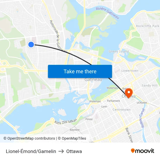 Lionel-Émond/Gamelin to Ottawa map