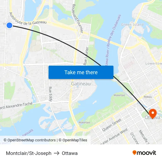 Montclair/St-Joseph to Ottawa map