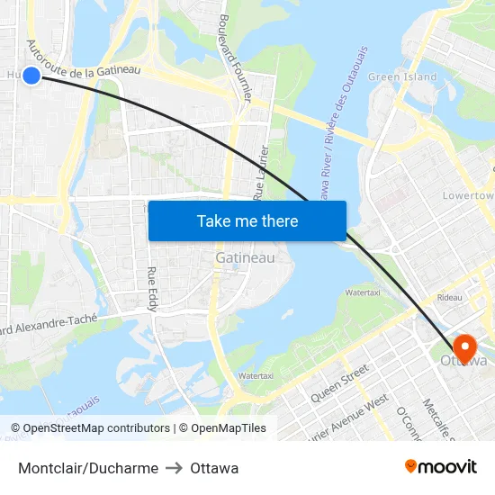 Montclair/Ducharme to Ottawa map