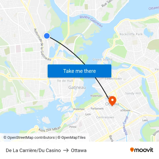 De La Carrière/Du Casino to Ottawa map
