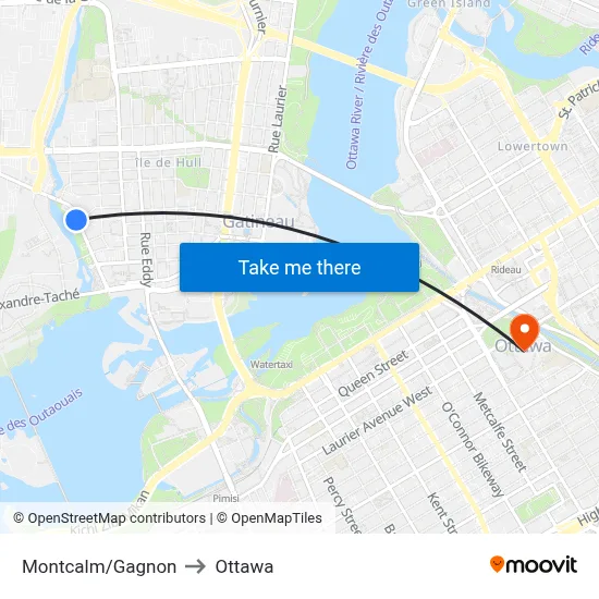 Montcalm/Gagnon to Ottawa map