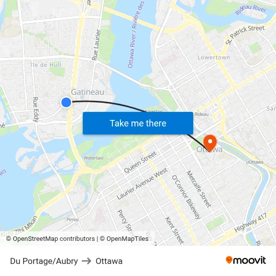 Du Portage/Aubry to Ottawa map