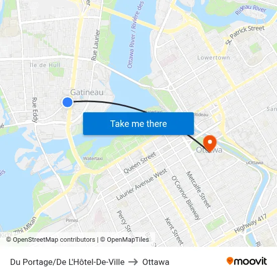 Du Portage/De L'Hôtel-De-Ville to Ottawa map