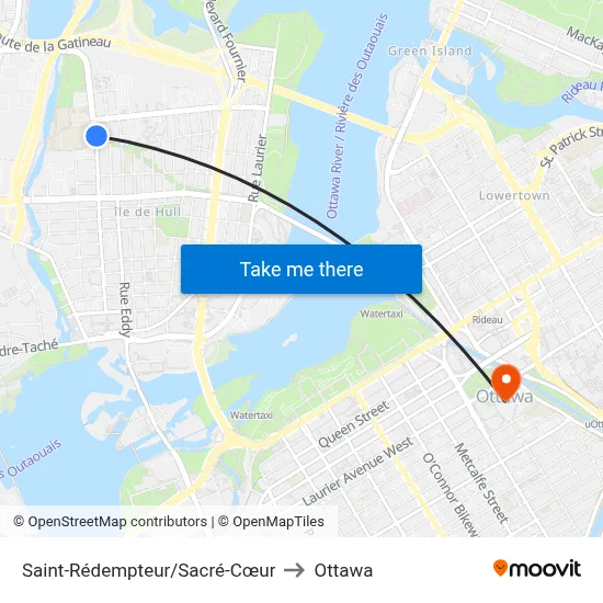 Saint-Rédempteur/Sacré-Cœur to Ottawa map