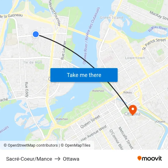 Sacré-Coeur/Mance to Ottawa map