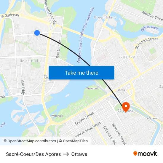 Sacré-Coeur/Des Açores to Ottawa map