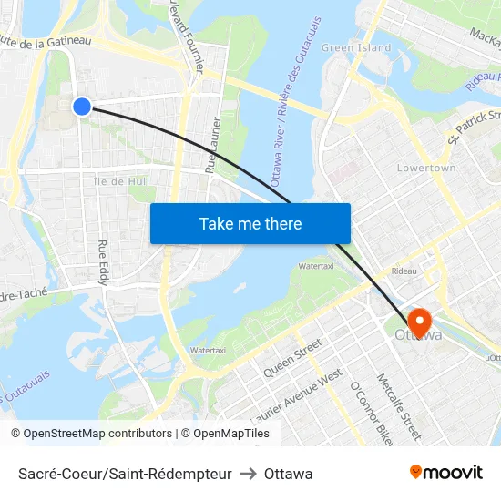 Sacré-Coeur/Saint-Rédempteur to Ottawa map