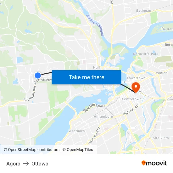 Agora to Ottawa map