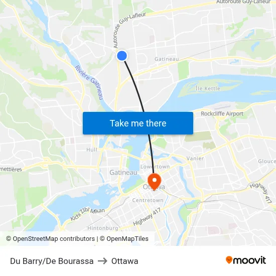 Du Barry/De Bourassa to Ottawa map