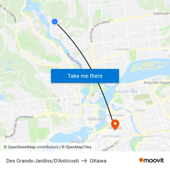 Des Grands-Jardins/D'Anticosti to Ottawa map