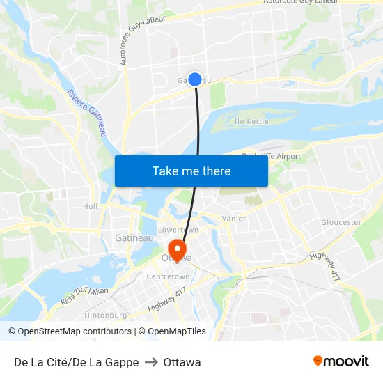 De La Cité/De La Gappe to Ottawa map