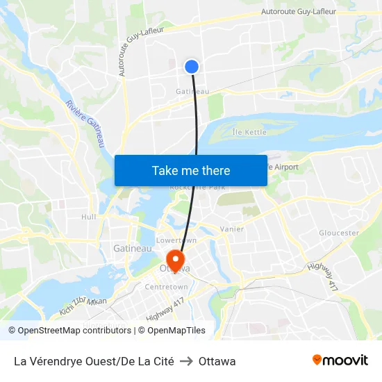 La Vérendrye Ouest/De La Cité to Ottawa map