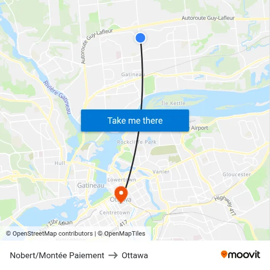 Nobert/Montée Paiement to Ottawa map