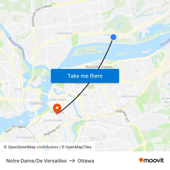 Notre-Dame/De Versailles to Ottawa map