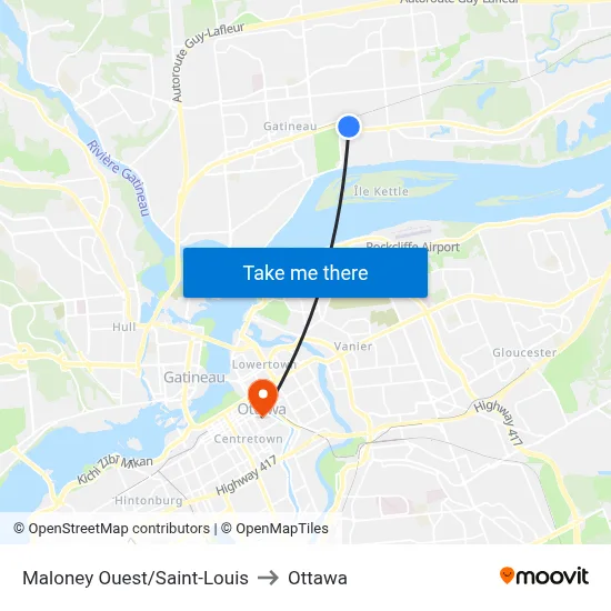 Maloney Ouest/Saint-Louis to Ottawa map