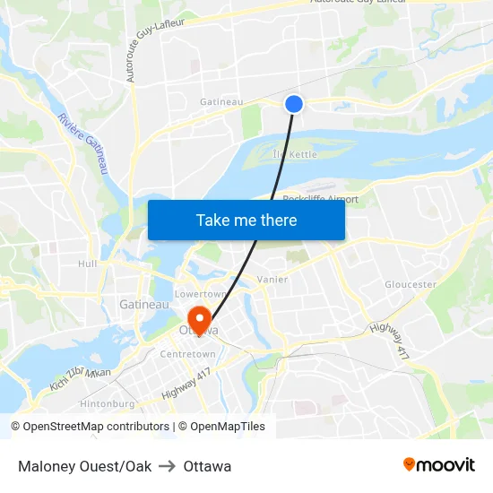 Maloney Ouest/Oak to Ottawa map