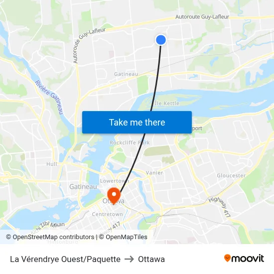La Vérendrye Ouest/Paquette to Ottawa map