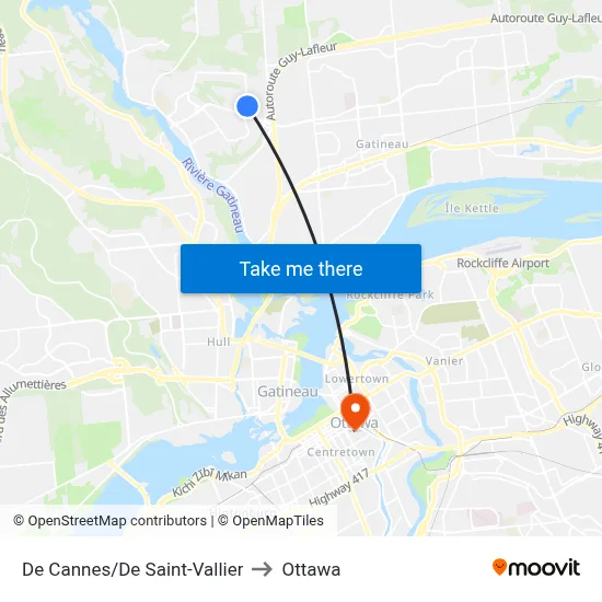 De Cannes/De Saint-Vallier to Ottawa map