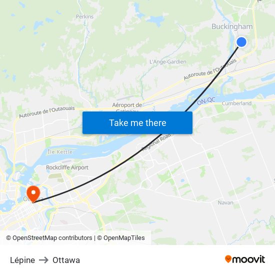 Lépine to Ottawa map