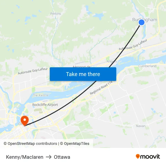 Kenny/Maclaren to Ottawa map