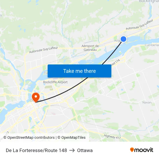 De La Forteresse/Route 148 to Ottawa map